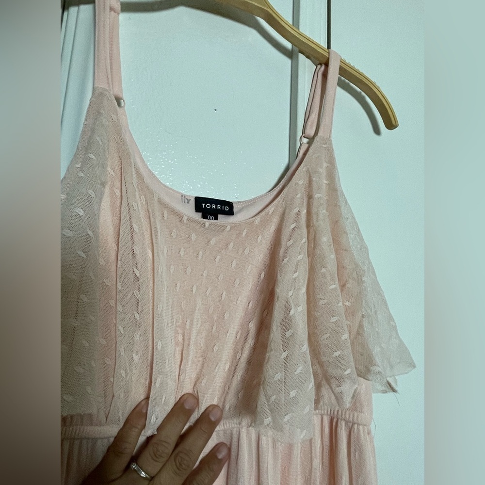 Torrid Runway Collection Blush Mesh Flounce tank maxi dress size 00 - Picture 4 of 5